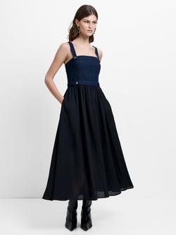French Connection Leighton Denim Mix Midi Dress, Black/Blue, Black/Blue