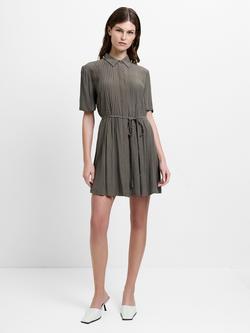 French Connection Lizzy Pin Spots Pleated Mini Dress containing LENZING™ ECOVERO™ Viscose, Khaki/White, Khaki/White