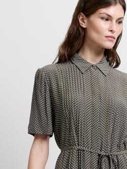 French Connection Lizzy Pin Spots Pleated Mini Dress containing LENZING™ ECOVERO™ Viscose, Khaki/White - view 2, Khaki/White
