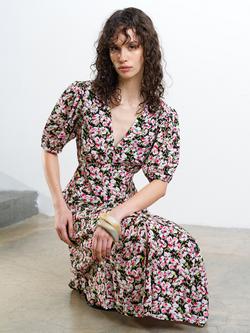 French Connection Molly Lizzie Floral Tea Dress containing LENZING™ ECOVERO™ Viscose, Black/Multi - view 2, Black/Multi