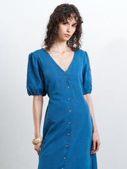 French Connection Zaves Chambray Midi Dress, Blue - view 2, Blue