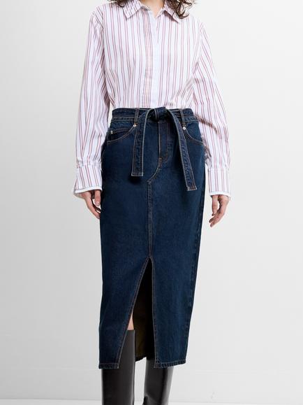 French Connection Dallas Denim Midi Skirt, Dark Indigo - view 2, Dark Indigo