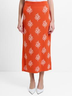 French Connection Imelda Ditsy Floral Knit Midi Skirt, Orange/Multi - view 2, Orange/Multi