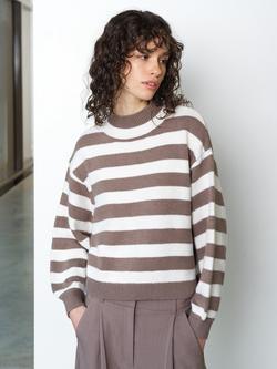 French Connection Larisa Stripe Jumper, Brown/Multi, Brown/Multi