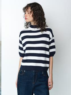 French Connection Larisa Stripe Short Sleeve Jumper, Navy/Cream, Navy/Cream