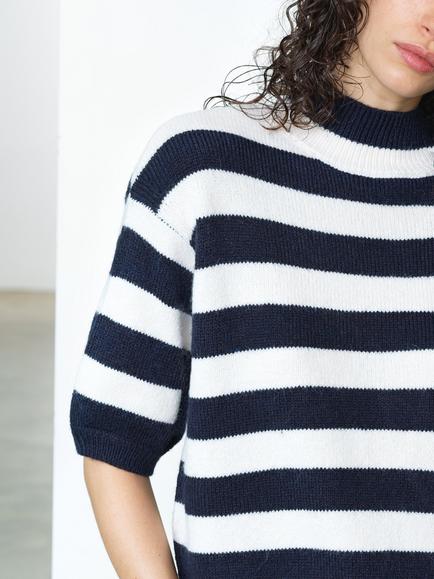 French Connection Larisa Stripe Short Sleeve Jumper, Navy/Cream - view 2, Navy/Cream