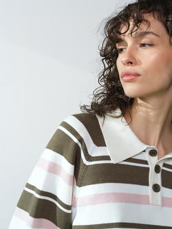 French Connection Yaz Stripe Rugby Shirt, Khaki/Multi - view 2, Khaki/Multi