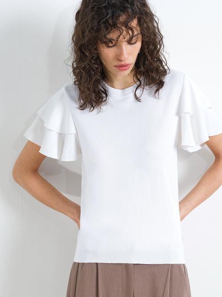 French Connection Aylaa Krista Mix Flutter Sleeve Top, Linen White, Linen White