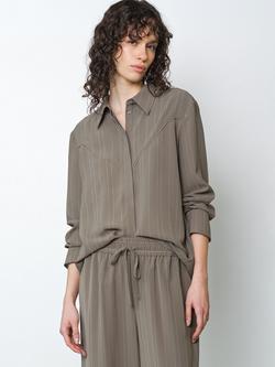 French Connection Erma Pinstripe Western Shirt, Vintage Khaki/White, Vintage Khaki/White