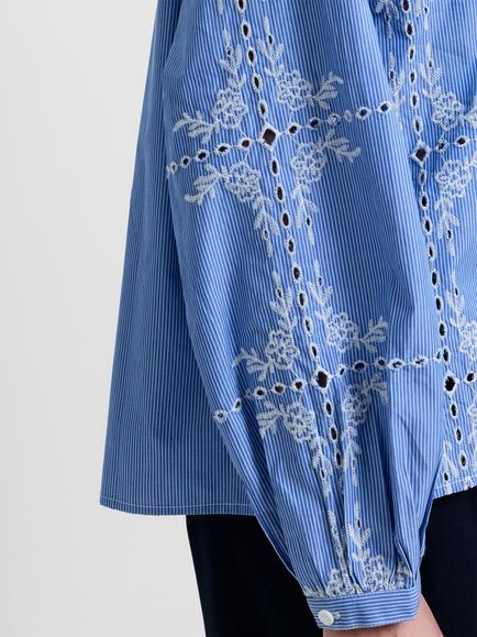 French Connection Grayson Peter Pan Collar Embroidered Top, Blue/White - view 2, Blue/White