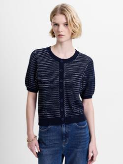 French Connection Haddie Faux Button Knit Top, Navy/Linen White, Navy/Linen White