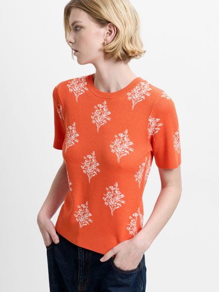 French Connection Imelda Floral Knit Top, Orange/Multi, Orange/Multi