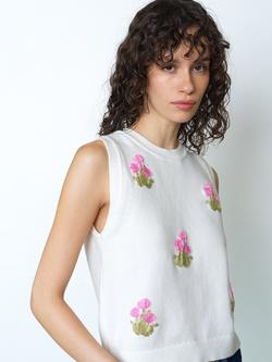 French Connection Junie Floral Knit Vest Top, White/Multi, White/Multi