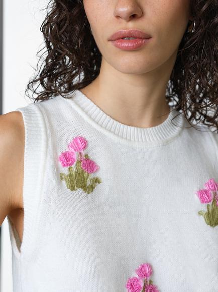 French Connection Junie Floral Knit Vest Top, White/Multi - view 2, White/Multi