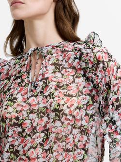 French Connection Molly Ruffle Floral Sheer Top, Black/Multi - view 2, Black/Multi