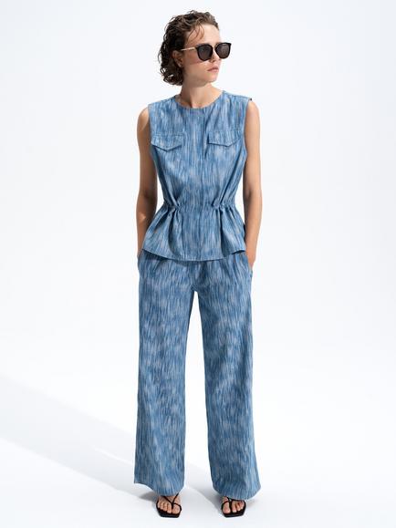 French Connection Bessie Textured Denim Trousers, Mid Blue, Mid Blue