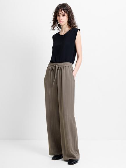 French Connection Erma Pinstripe Wide Leg Trousers, Vintage Khaki/White, Vintage Khaki/White