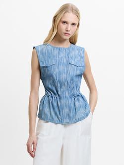 French Connection Bessie Denim Waistcoat, Mid Blue, Mid Blue