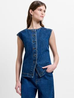 French Connection Dallas Denim Waistcoat, Blue Indigo, Blue Indigo