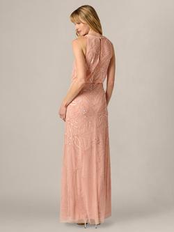 Adrianna Papell Petite Beaded Halterneck Maxi Dress, Coral Coast - view 2, Coral Coast
