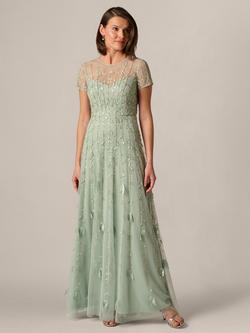 Adrianna Papell Mesh Overlay Beaded Maxi Dress, Icy Sage, Icy Sage