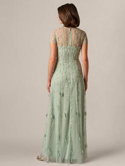 Adrianna Papell Mesh Overlay Beaded Maxi Dress, Icy Sage - view 2, Icy Sage