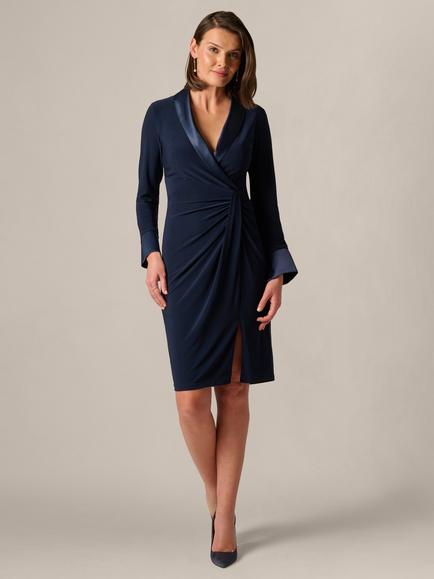 Adrianna Papell Satin Trim Sheath Dress, Midnight, Midnight