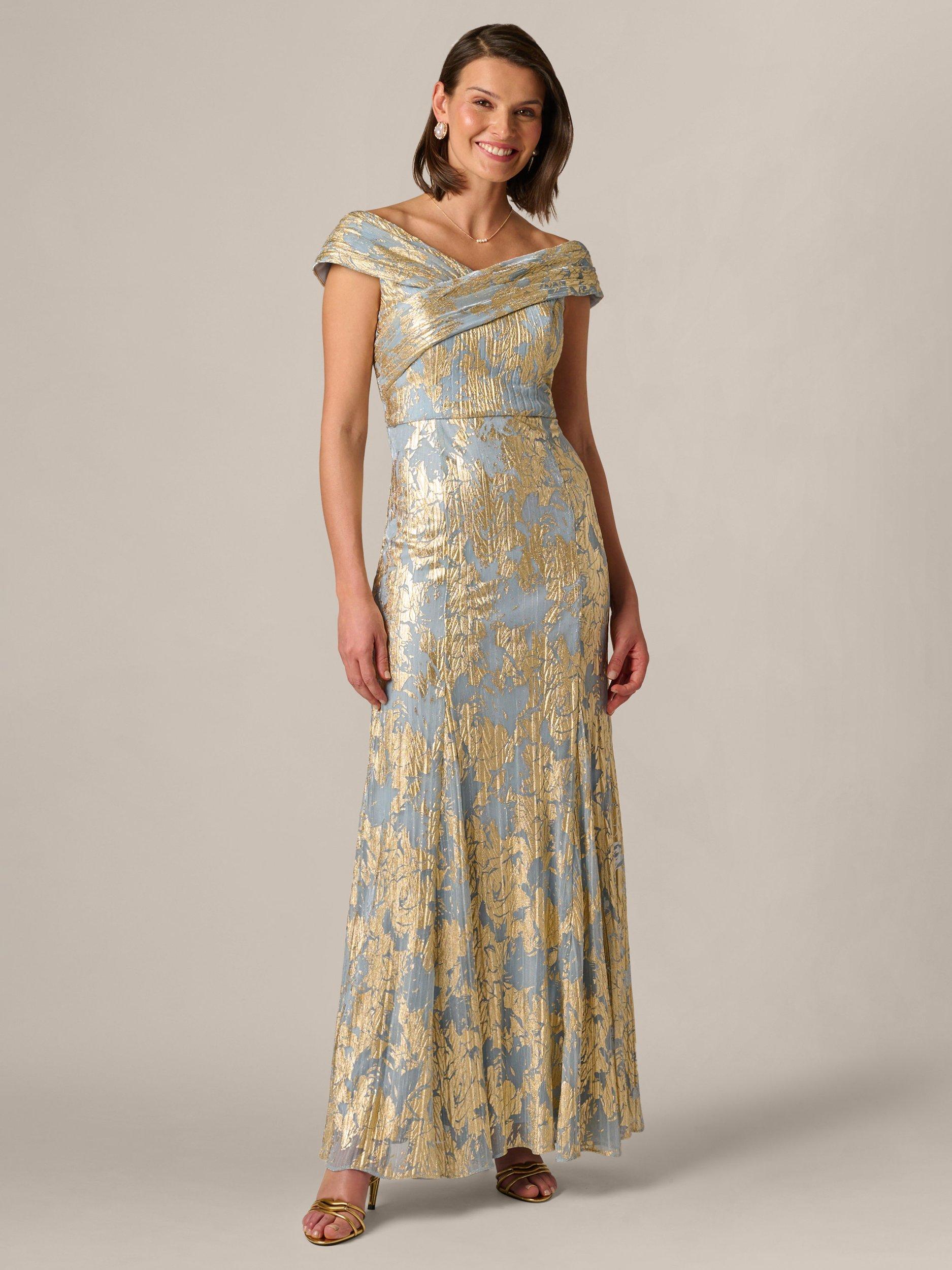 adrianna papell gold foil dress Adrianna Papell Women's Foil Leaf Draped Gown