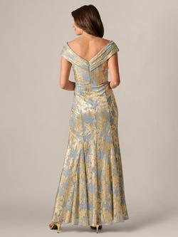 Adrianna Papell Foil Leaf Maxi Dress, Light Blue/Gold - view 2, Light Blue/Gold