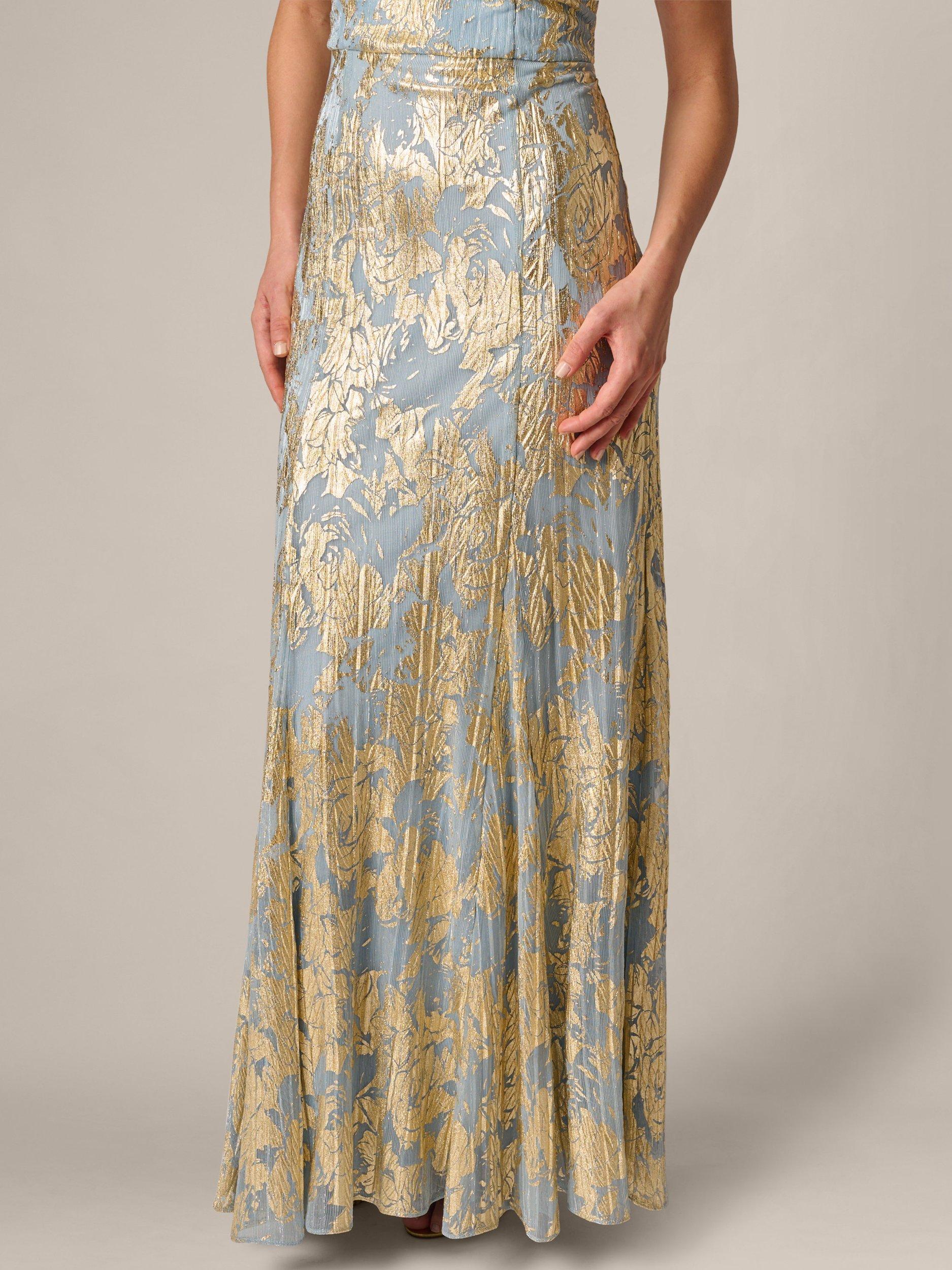 Adrianna Papell Foil Leaf Maxi Dress, Light Blue/Gold