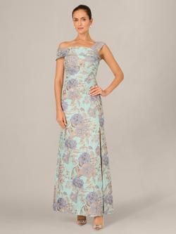 Adrianna Papell Petite Floral Jacquard Maxi Dress, Blue/Mint, Blue/Mint