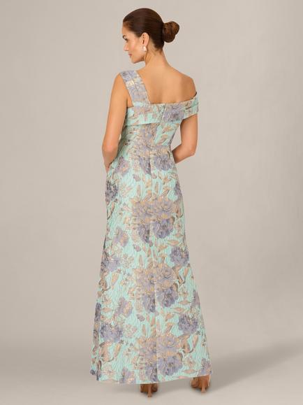 Adrianna Papell Petite Floral Jacquard Maxi Dress, Blue/Mint - view 2, Blue/Mint