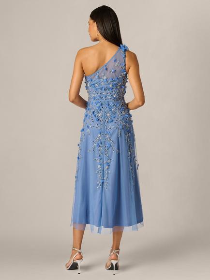 Adrianna Papell Petite Floral Applique Midi Dress, French Blue - view 2, French Blue