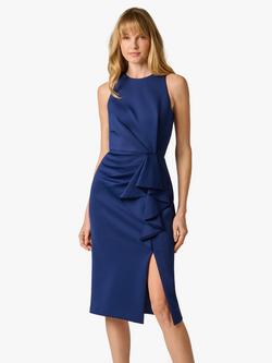 Adrianna Papell Petite Halterneck Ruffle Sheath Dress, Navy, Navy