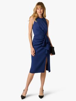 Adrianna Papell Petite Halterneck Ruffle Sheath Dress, Navy - view 2, Navy