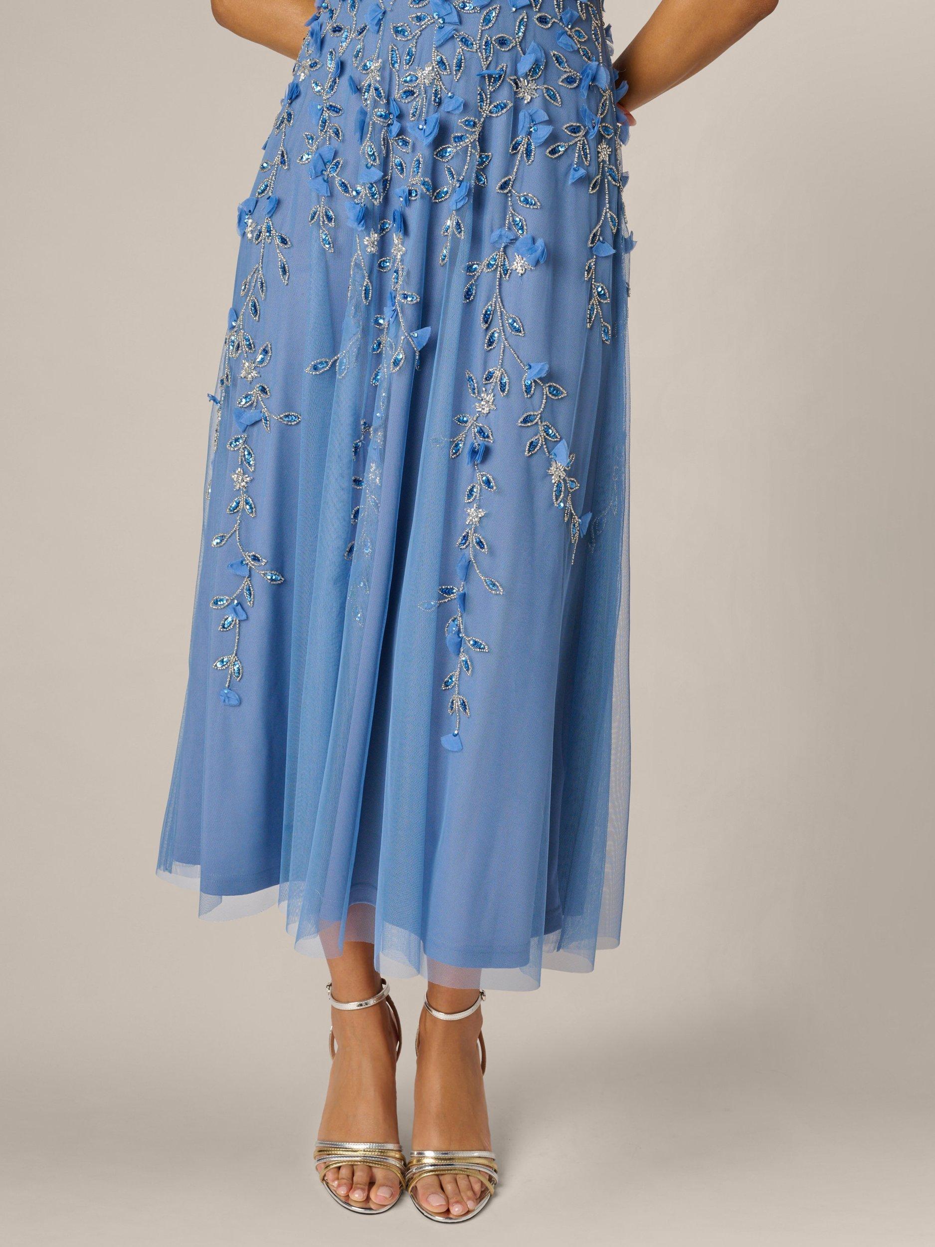 Adrianna Papell Beaded One Shoulder Midi Dress, French Blue