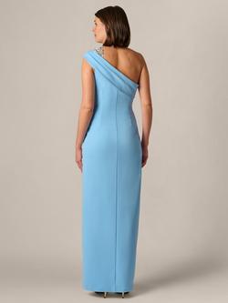 Adrianna Papell One Shoulder Crepe Maxi Dress, Mid Blue - view 2, Mid Blue