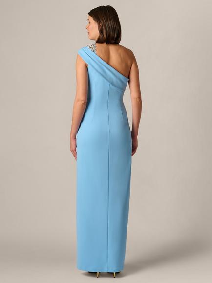 Adrianna Papell One Shoulder Crepe Maxi Dress, Mid Blue - view 2, Mid Blue