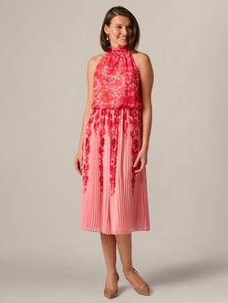 Adrianna Papell Halterneck Floral Midi Dress, Pink/Multi, Pink/Multi