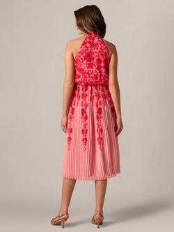 Adrianna Papell Halterneck Floral Midi Dress, Pink/Multi - view 2, Pink/Multi