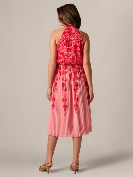 Adrianna Papell Halterneck Floral Midi Dress, Pink/Multi - view 2, Pink/Multi