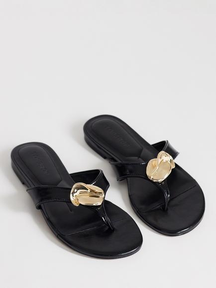 Topshop Eden Toe Post Hardware Detail Thong Sandals, Black - view 2, Black
