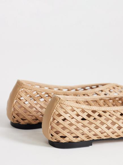 Topshop Luna Woven Ballerina Pumps, Sand - view 2, Sand