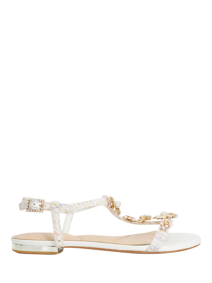 Dune London Nature Wide Fit Embellished T Bar Sandals, Multi, Multi