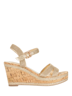 Dune London Kipling Wide Fit Wrap Strap Wedge Heeled Sandals, Gold, Gold