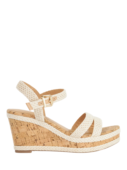 Dune London Kipling Wide Fit Wrap Strap Wedge Heeled Sandals, Ecru, Ecru
