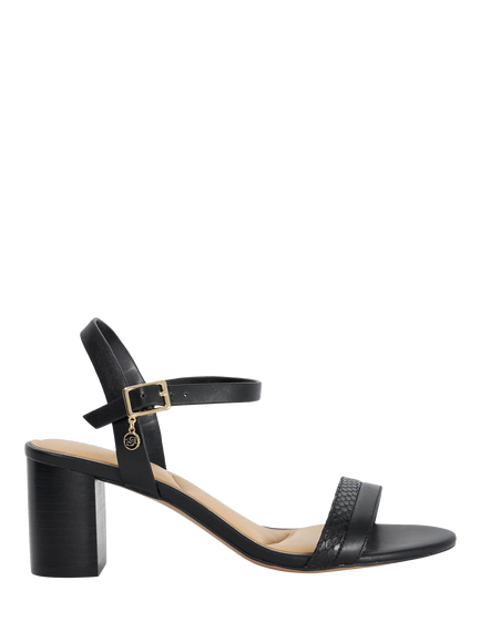 Dune London Jaycie Wide Fit Strap Block Heeled Leather Sandals, Black