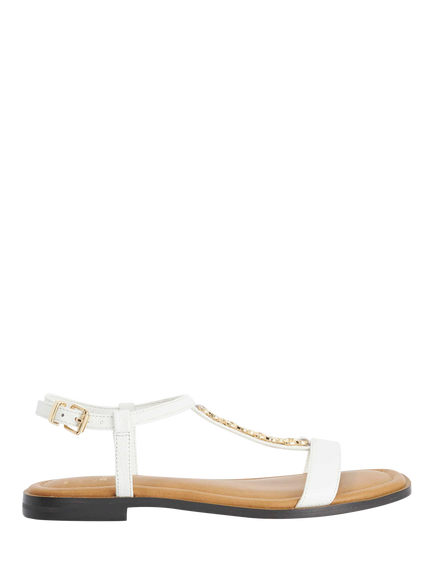Dune London Lollipop Wide Fit Chain T-Bar Strap Leather Sandals, White