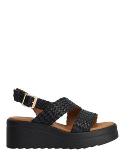 Dune London Kerbie Wide Fit Woven Double Strap Leather Sandals, Black