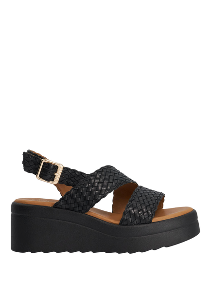 Dune London Kerbie Wide Fit Woven Double Strap Leather Sandals, Black